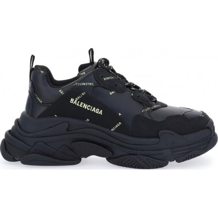 Balenciag* Triple S Sneaker 'Allover Logo - Black Fluo Yellow'